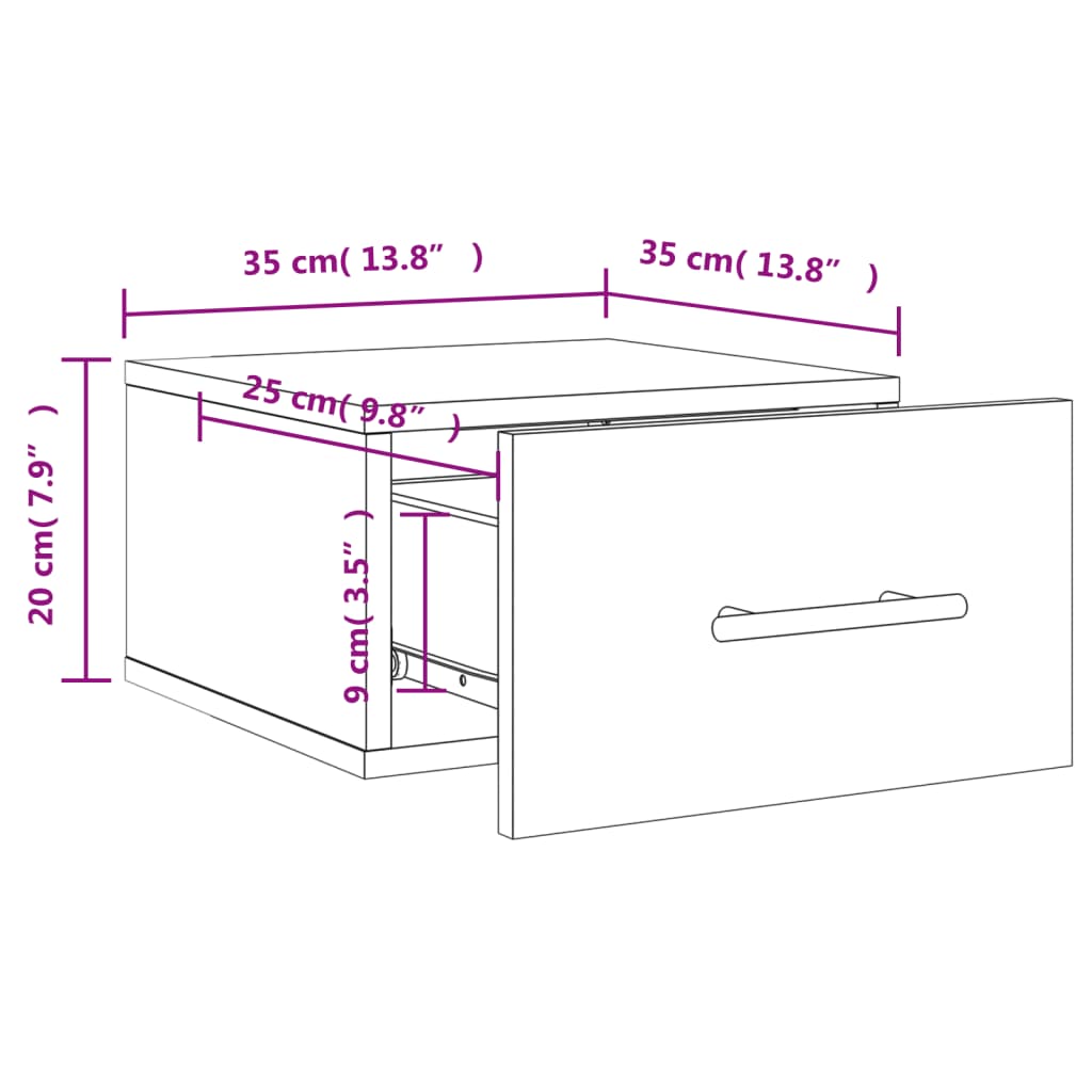Veggmontert Nattbord Sonoma Eik 35X35X20 Cm