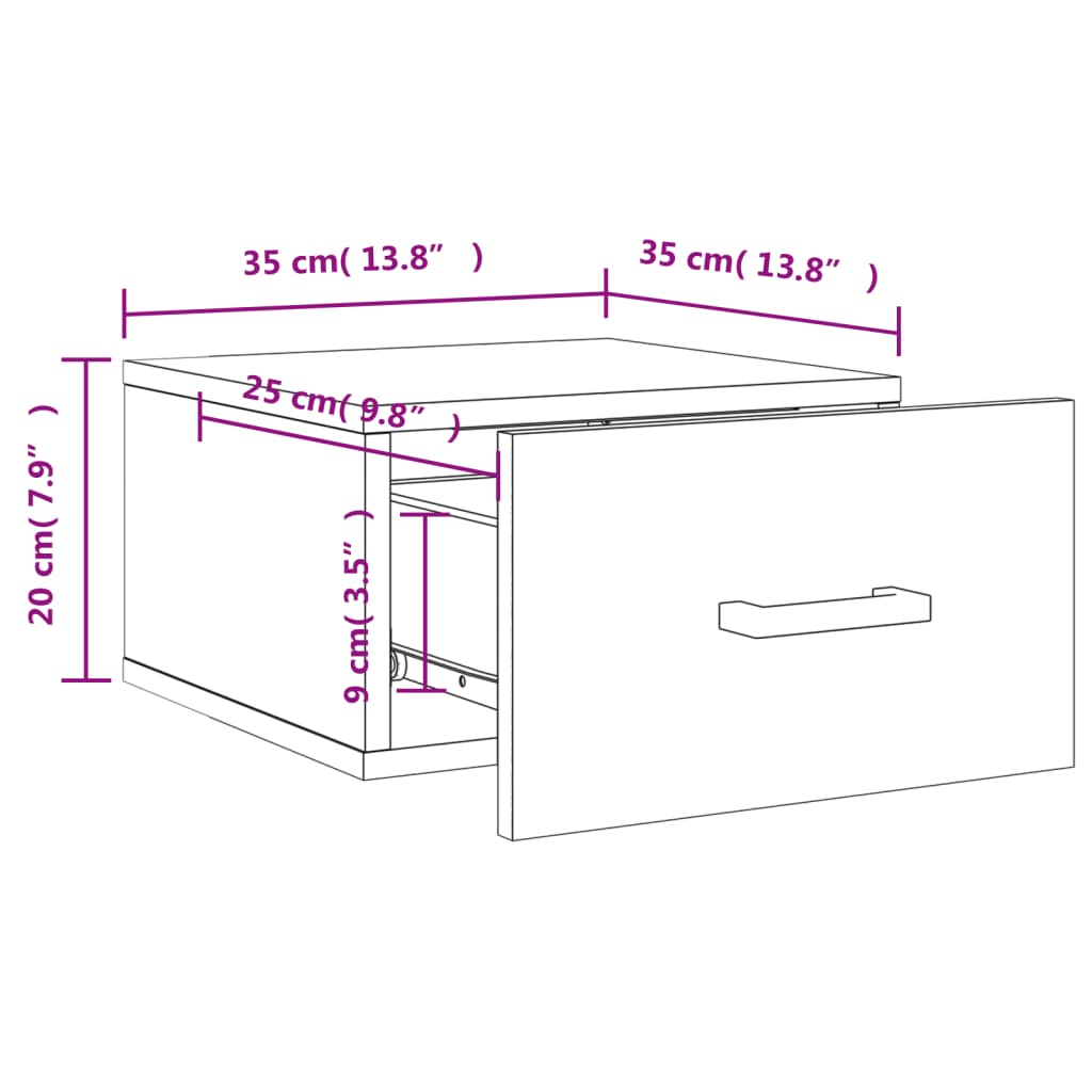 Veggmontert Nattbord Sonoma Eik 35X35X20 Cm