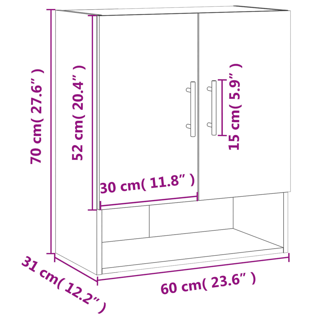 Veggskap Sonoma Eik 60X31X70 Cm Konstruert Tre