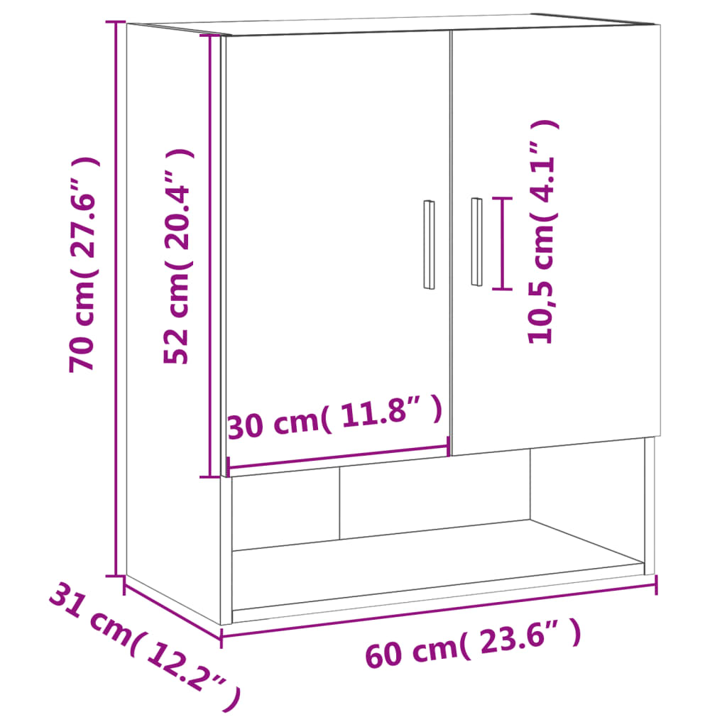 Veggskap Hvit 60X31X70 Cm Konstruert Tre