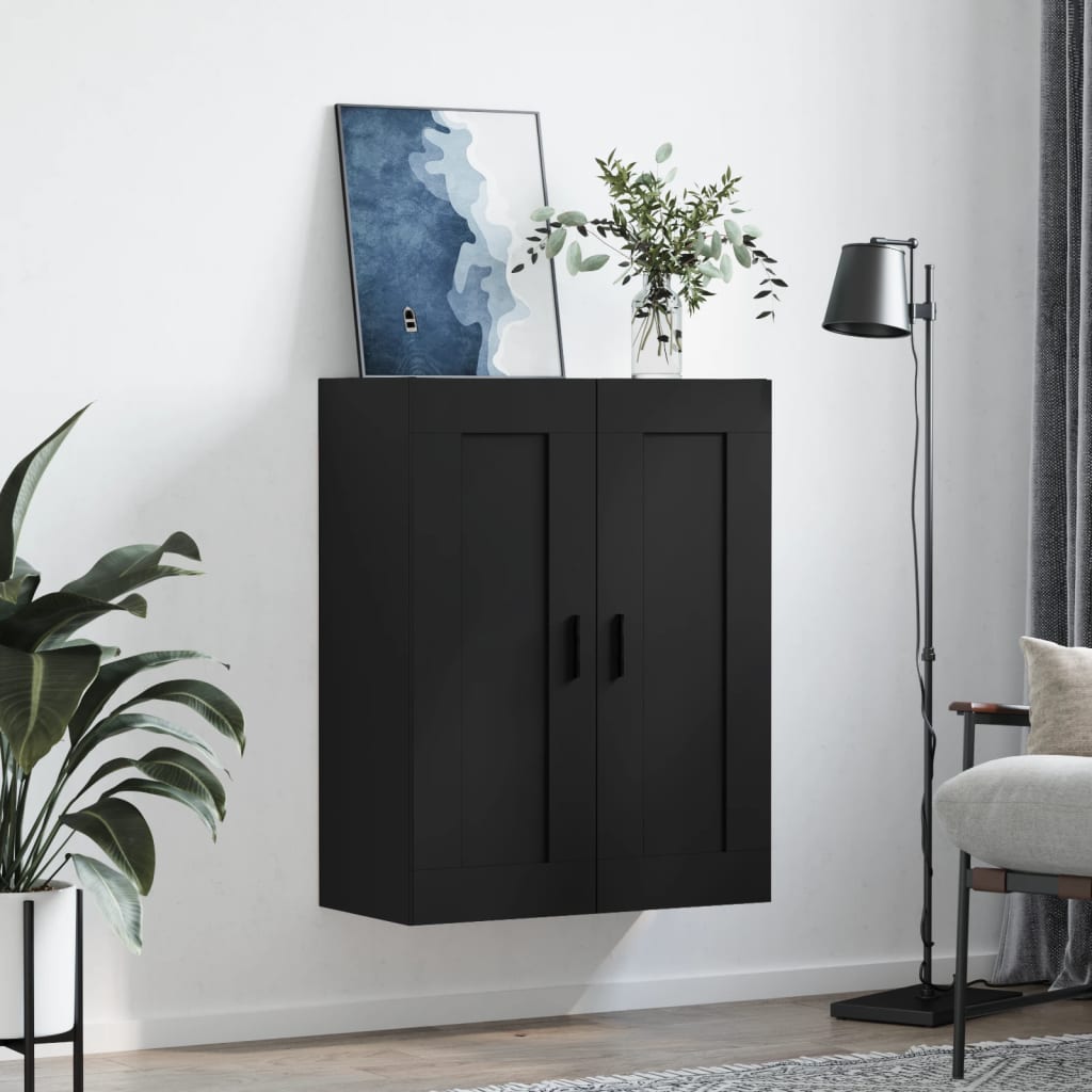 Veggmontert Skap Svart 69,5X34X90 Cm Konstruert Tre