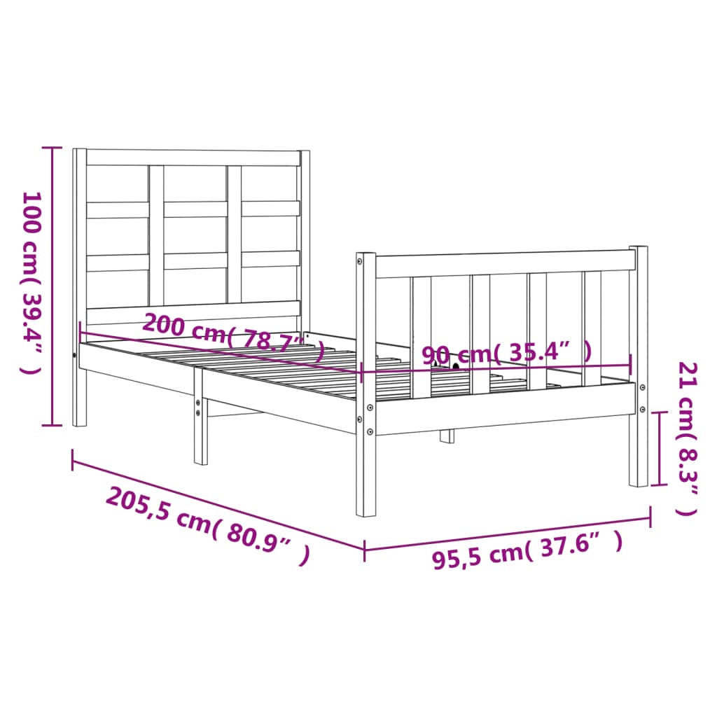 Sengeramme Uten Madrass 90X200 Cm Heltre Furu