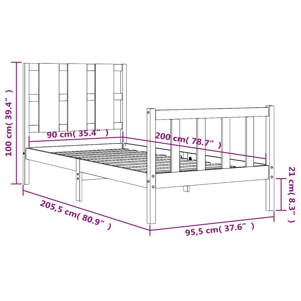 Sengeramme Uten Madrass Hvit 90X200 Cm Heltre Furu