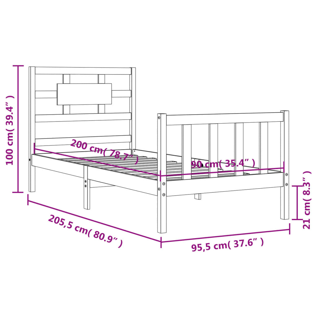 Sengeramme Uten Madrass Hvit 90X200 Cm Heltre Furu