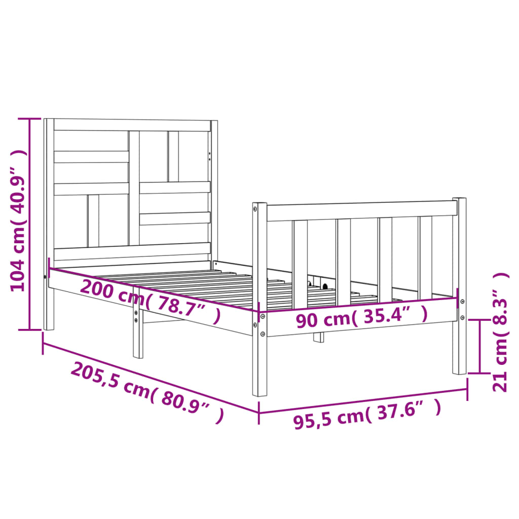Sengeramme Uten Madrass 90X200 Cm Heltre Furu