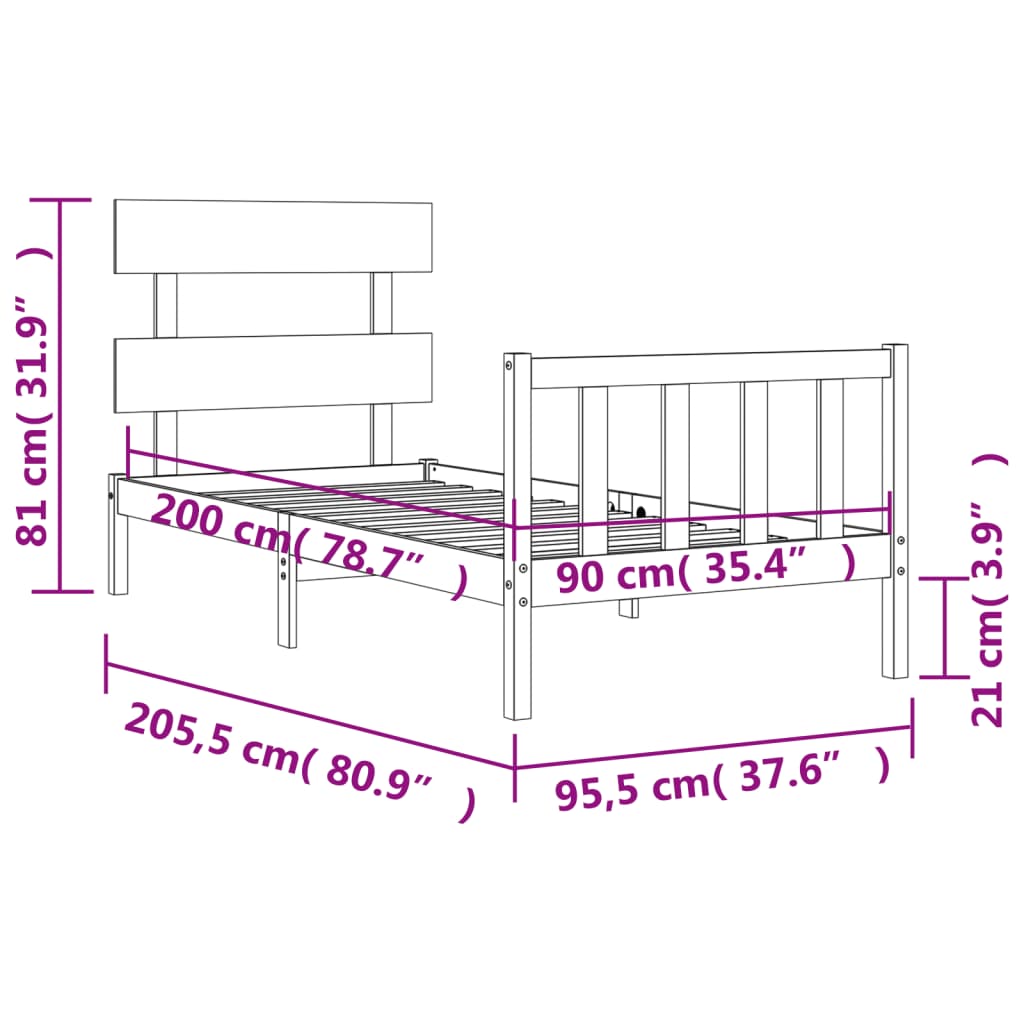 Sengeramme Uten Madrass 90X200 Cm Heltre Furu