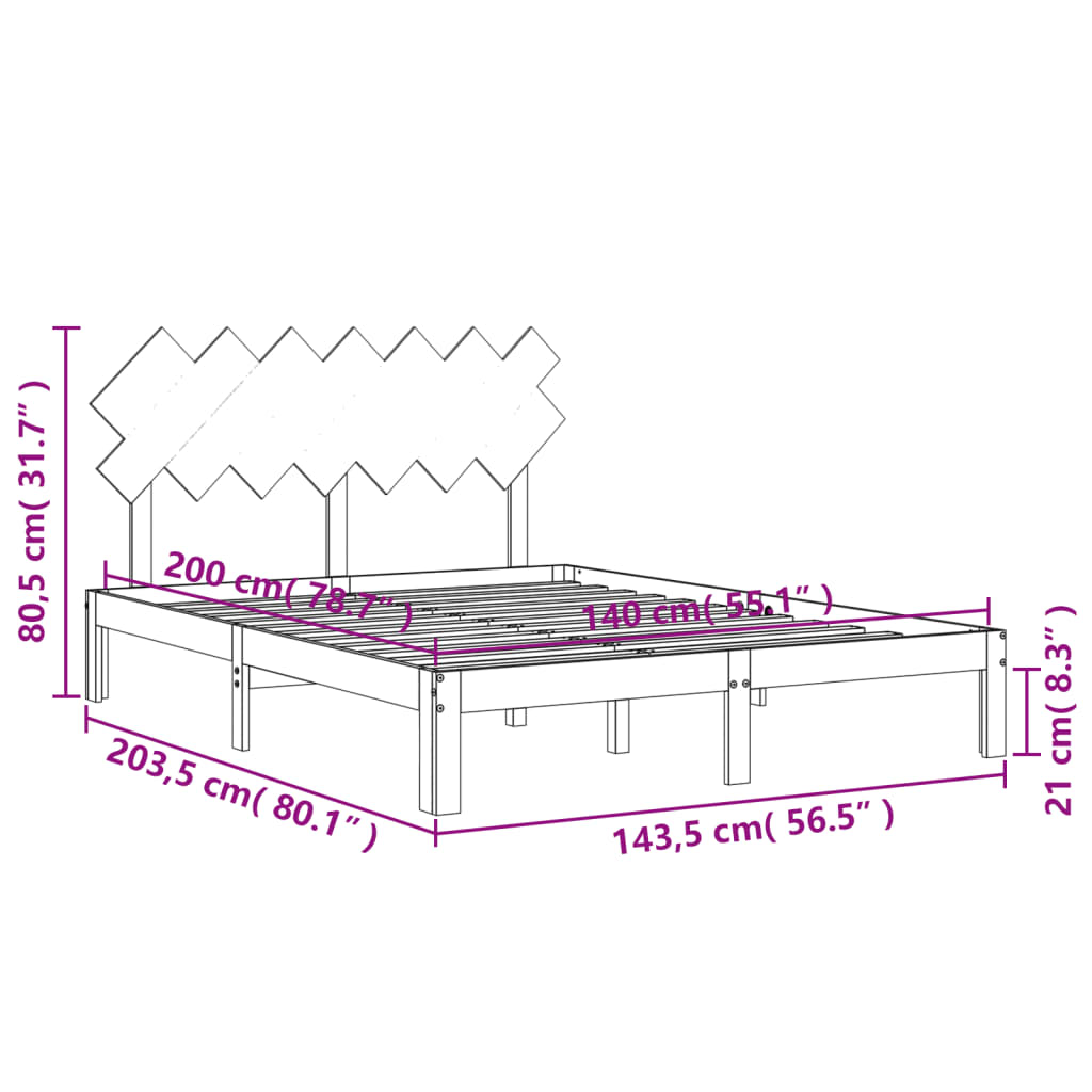 Sengeramme Uten Madrass Hvit 140X200 Cm Heltre Furu