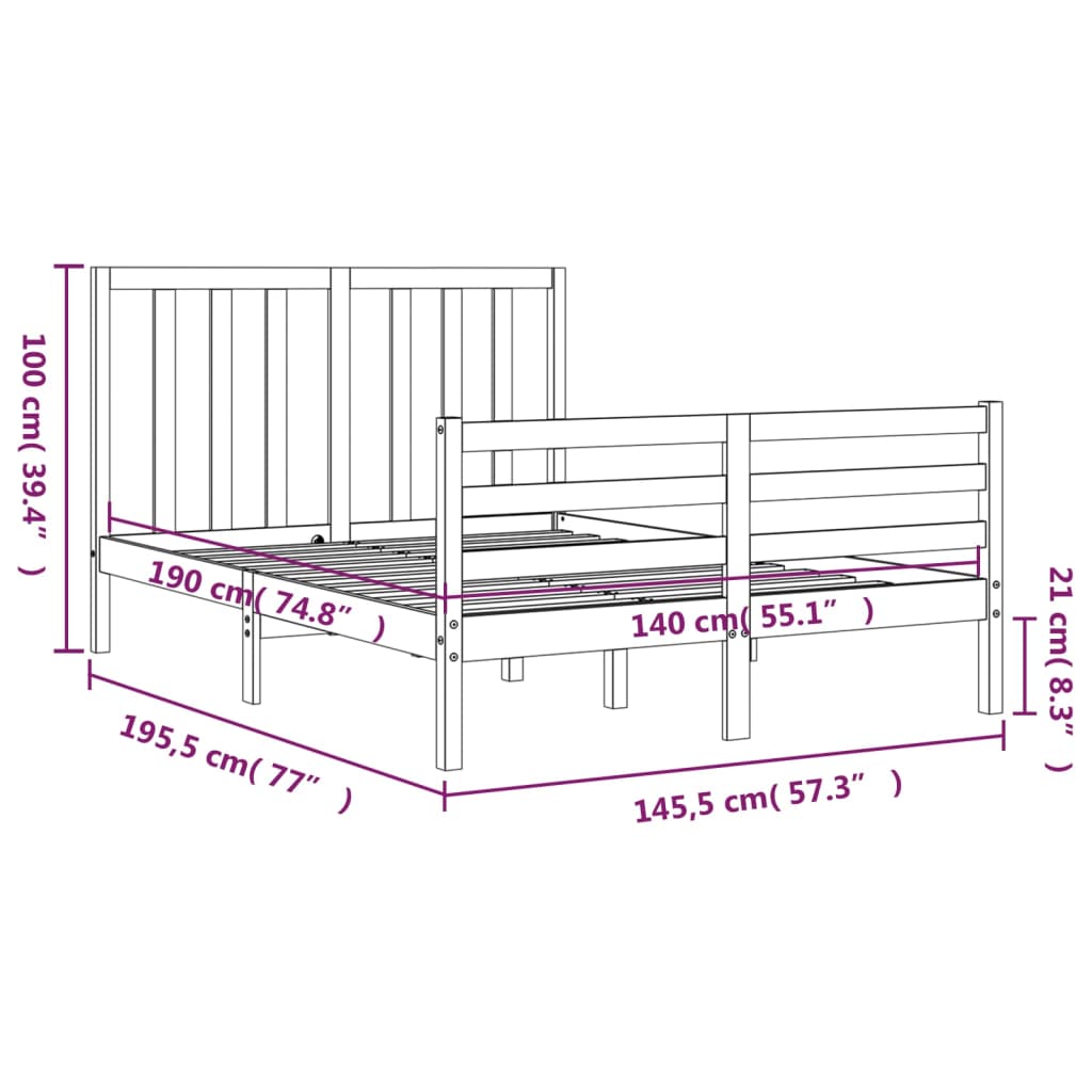 Sengeramme Uten Madrass Hvit 140X190 Cm Heltre Furu