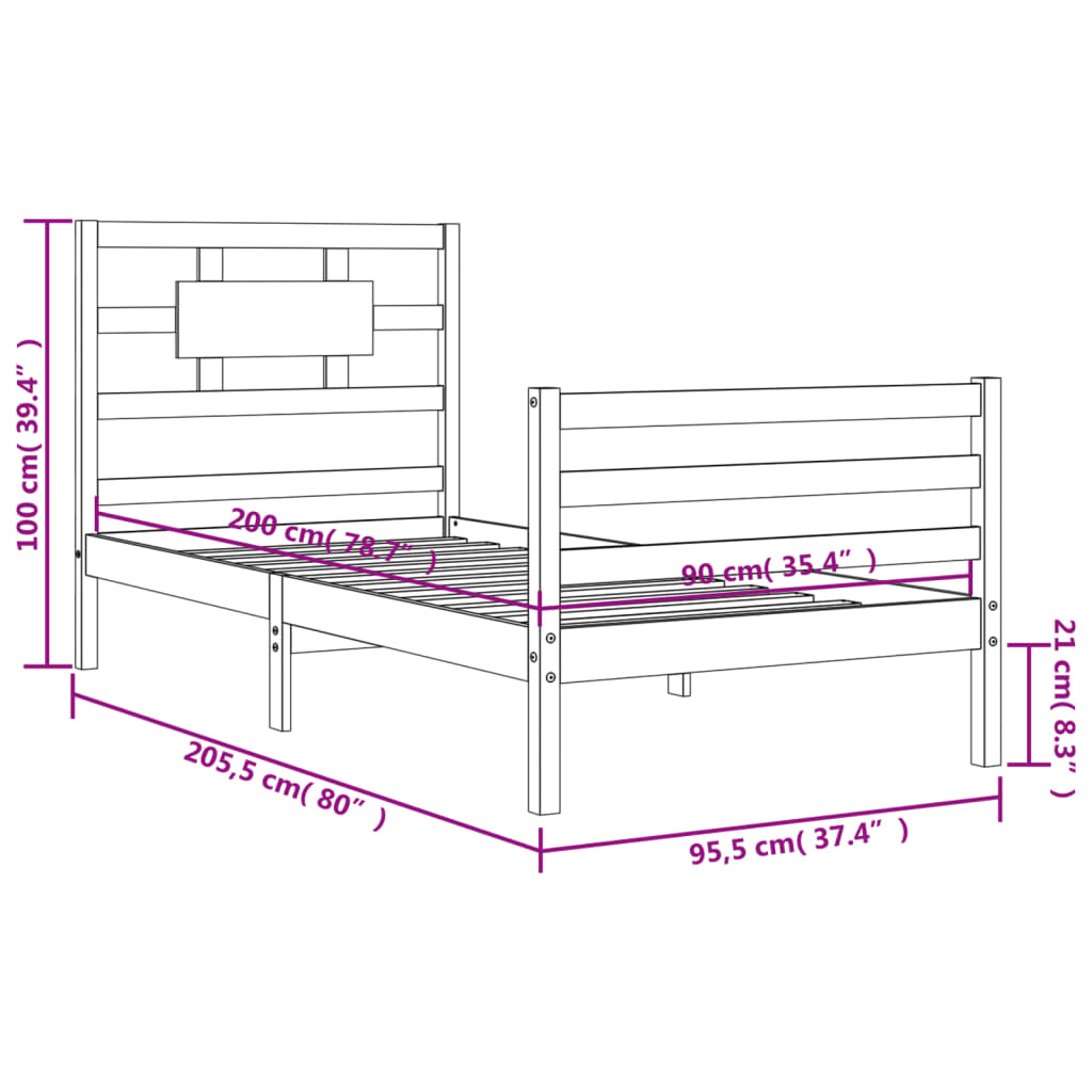 Sengeramme Med Hodegavl Hvit 90X200 Cm Heltre