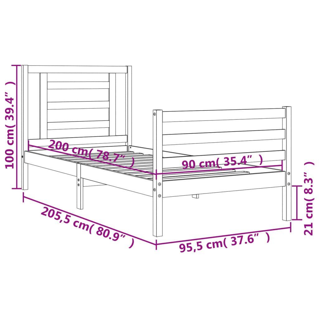 Sengeramme Med Hodegavl Hvit 90X200 Cm Heltre