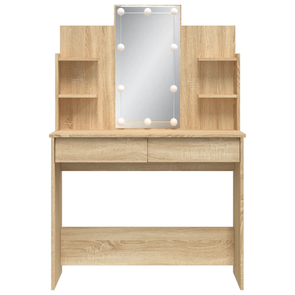 Sminkebord Med Led-Lys Sonoma Eik 96X40X142 Cm