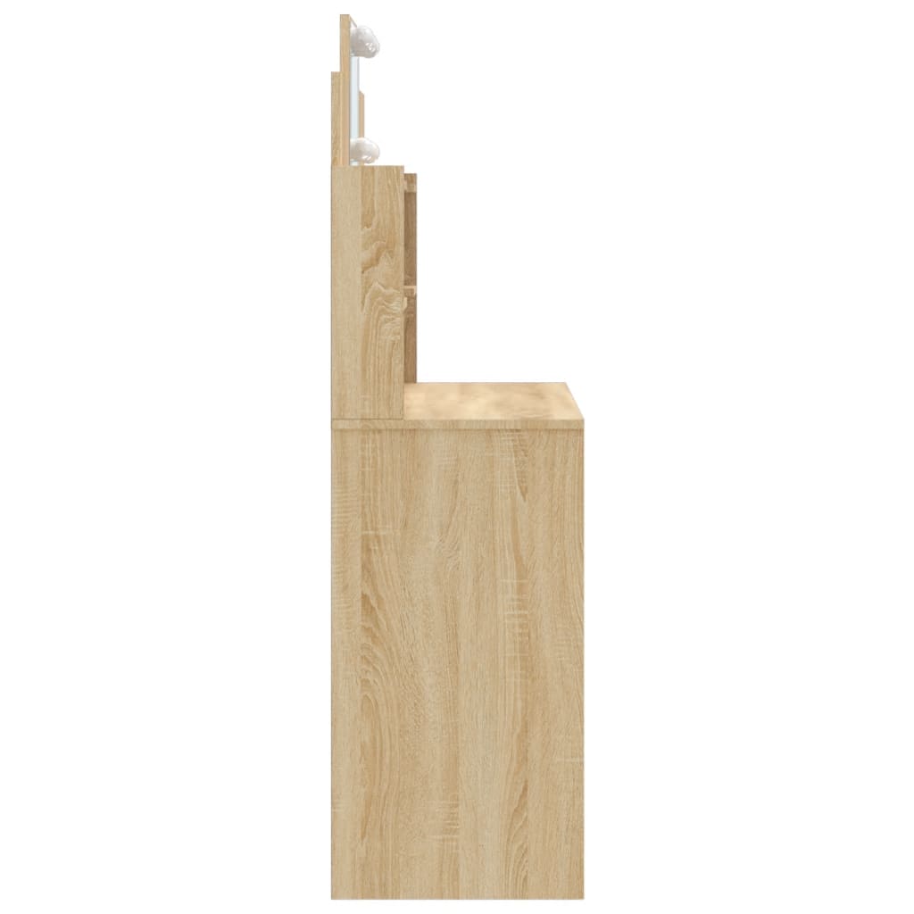 Sminkebord Med Led-Lys Sonoma Eik 96X40X142 Cm