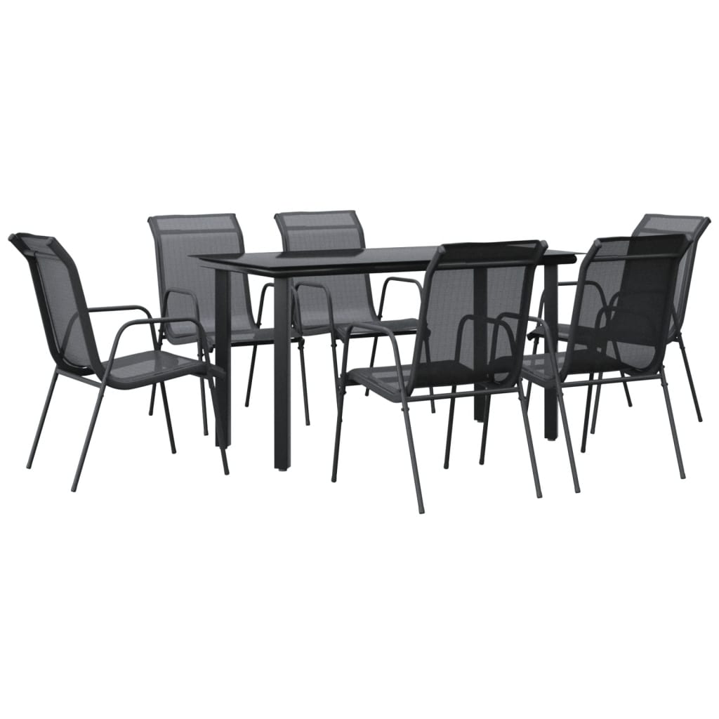 Hagespisegruppe 7 Deler Svart Stål Og Textilene