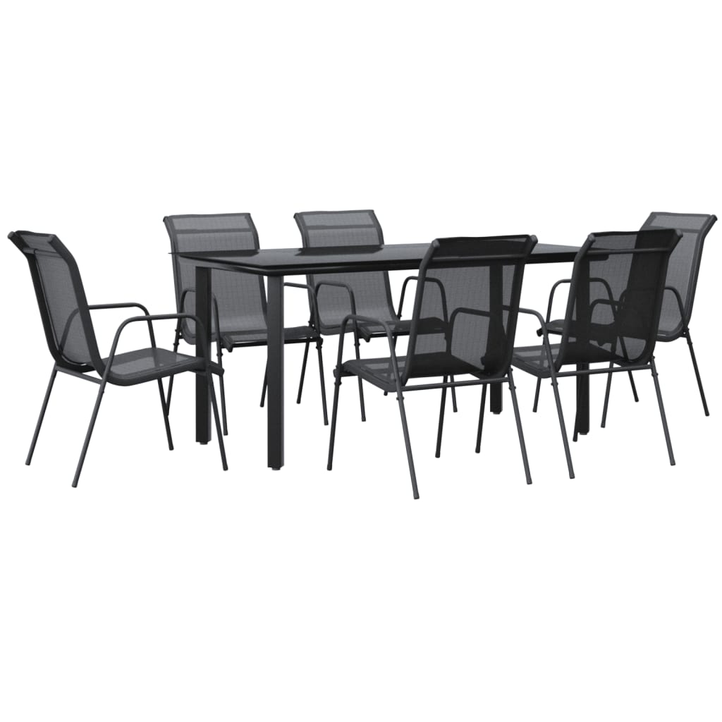 Hagespisegruppe 7 Deler Svart Stål Og Textilene