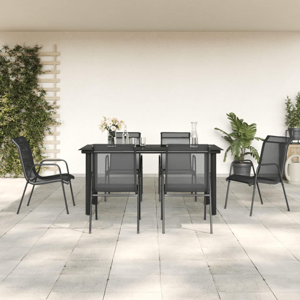 Hagespisegruppe 7 Deler Svart Stål Og Textilene