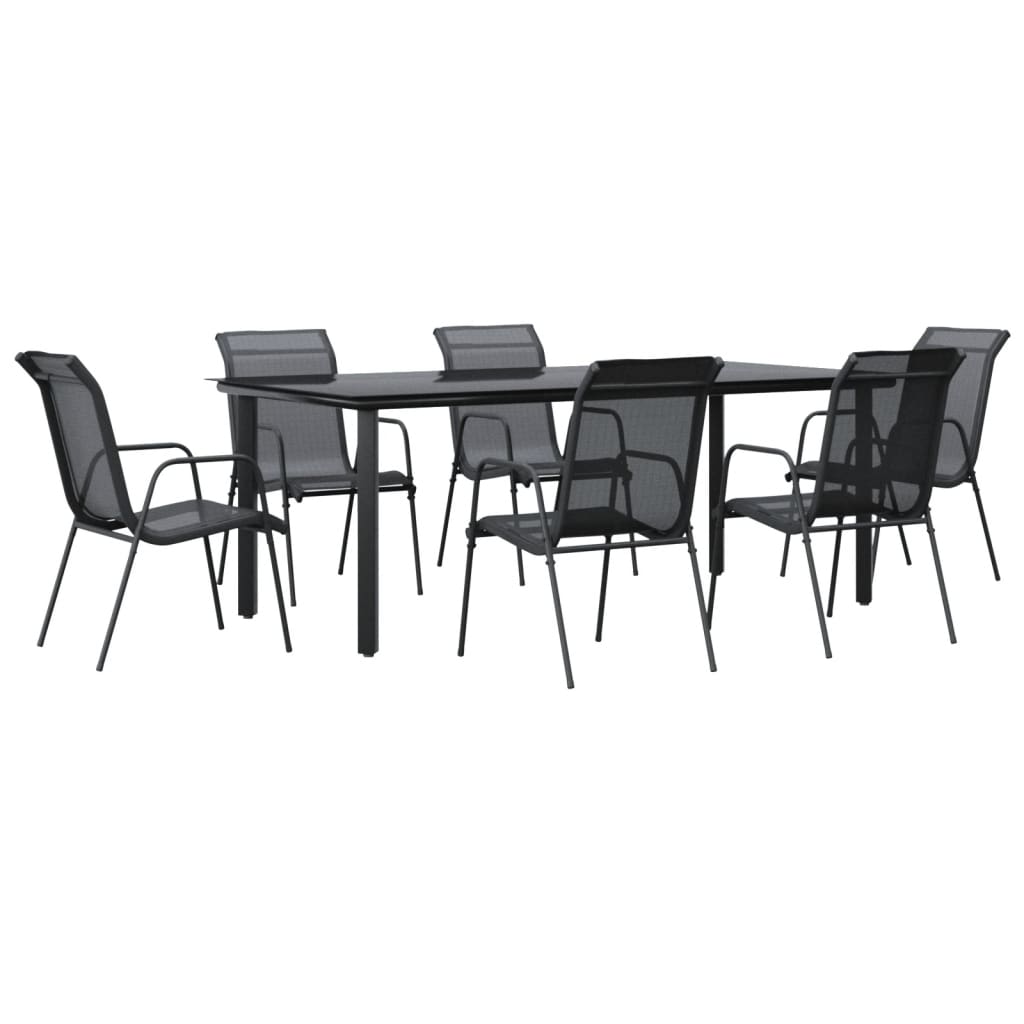 Hagespisegruppe 7 Deler Svart Stål Og Textilene