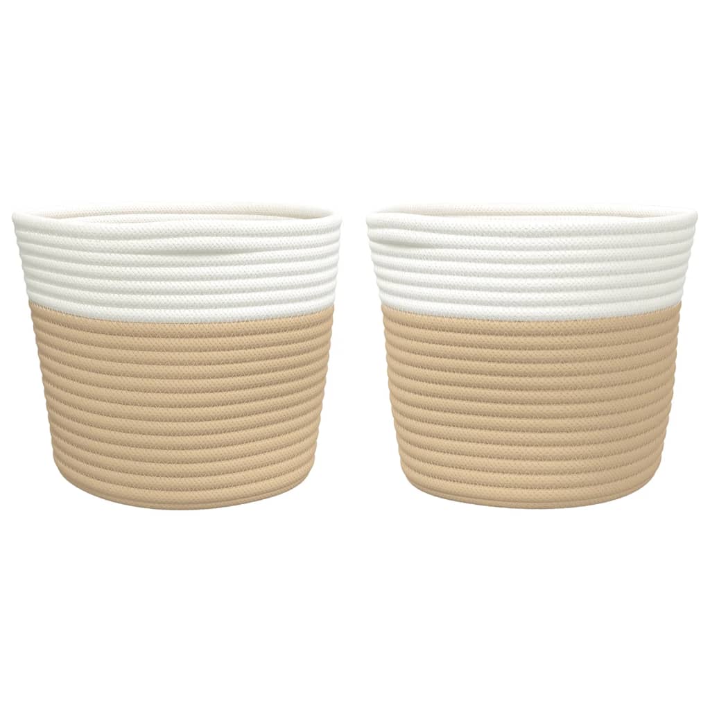 Oppbevaringskurver 2 Stk Beige Og Hvit Ø24X18 Cm Bomull