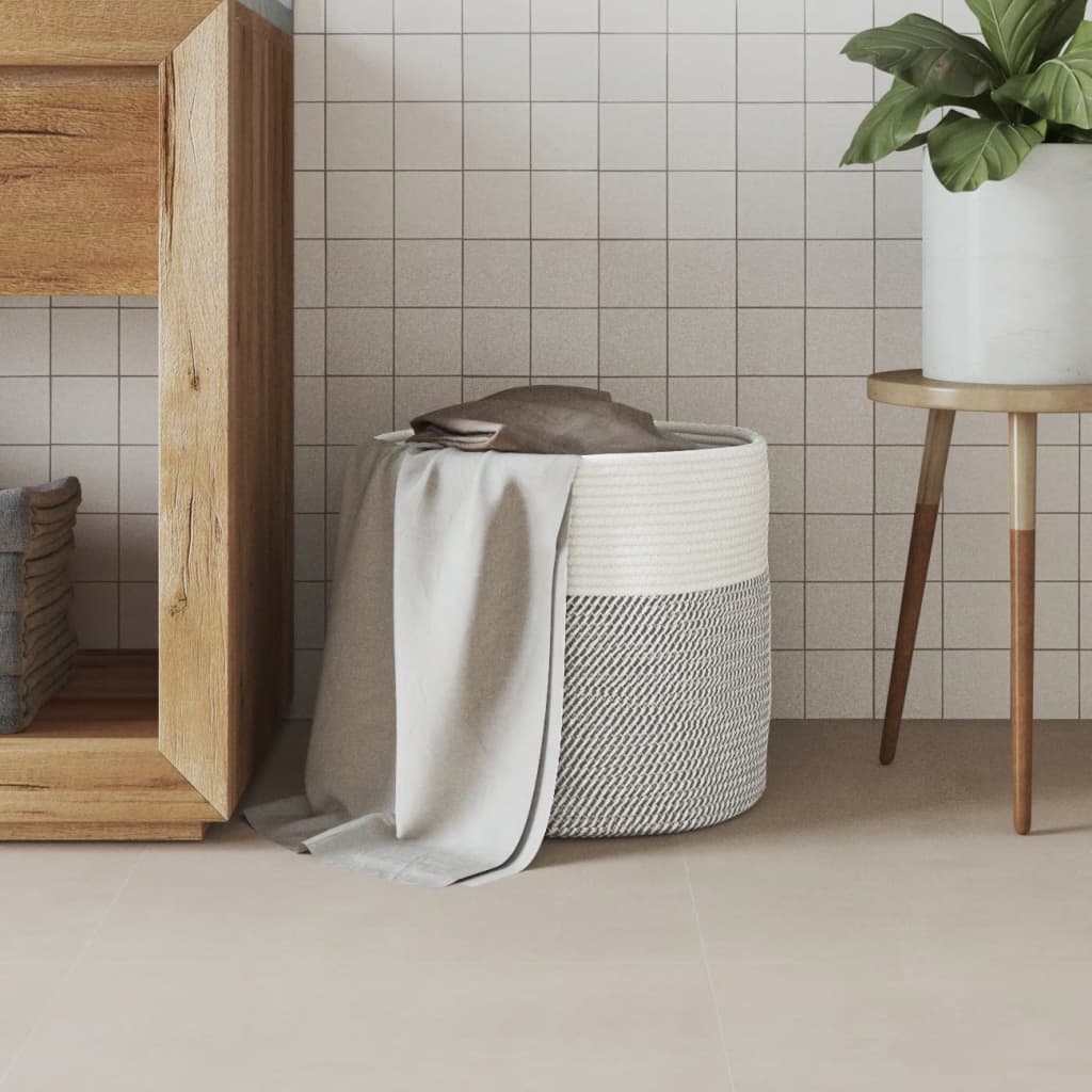 Oppbevaringskurv Grå Og Hvit Ø40X35 Cm Bomull