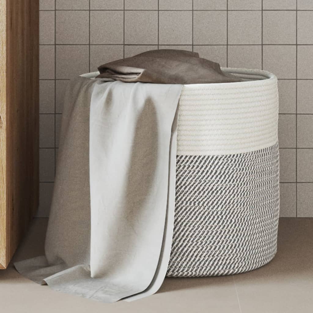 Oppbevaringskurv Grå Og Hvit Ø40X35 Cm Bomull