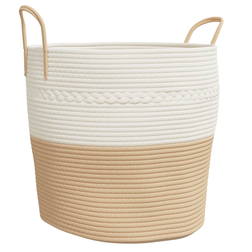 Oppbevaringskurv Beige Og Hvit Ø43X38 Cm Bomull