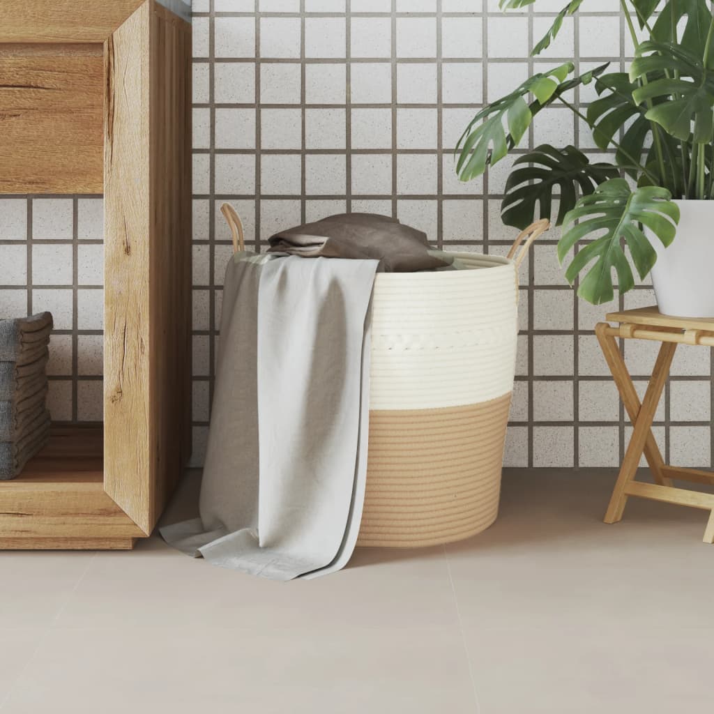 Oppbevaringskurv Beige Og Hvit Ø43X38 Cm Bomull