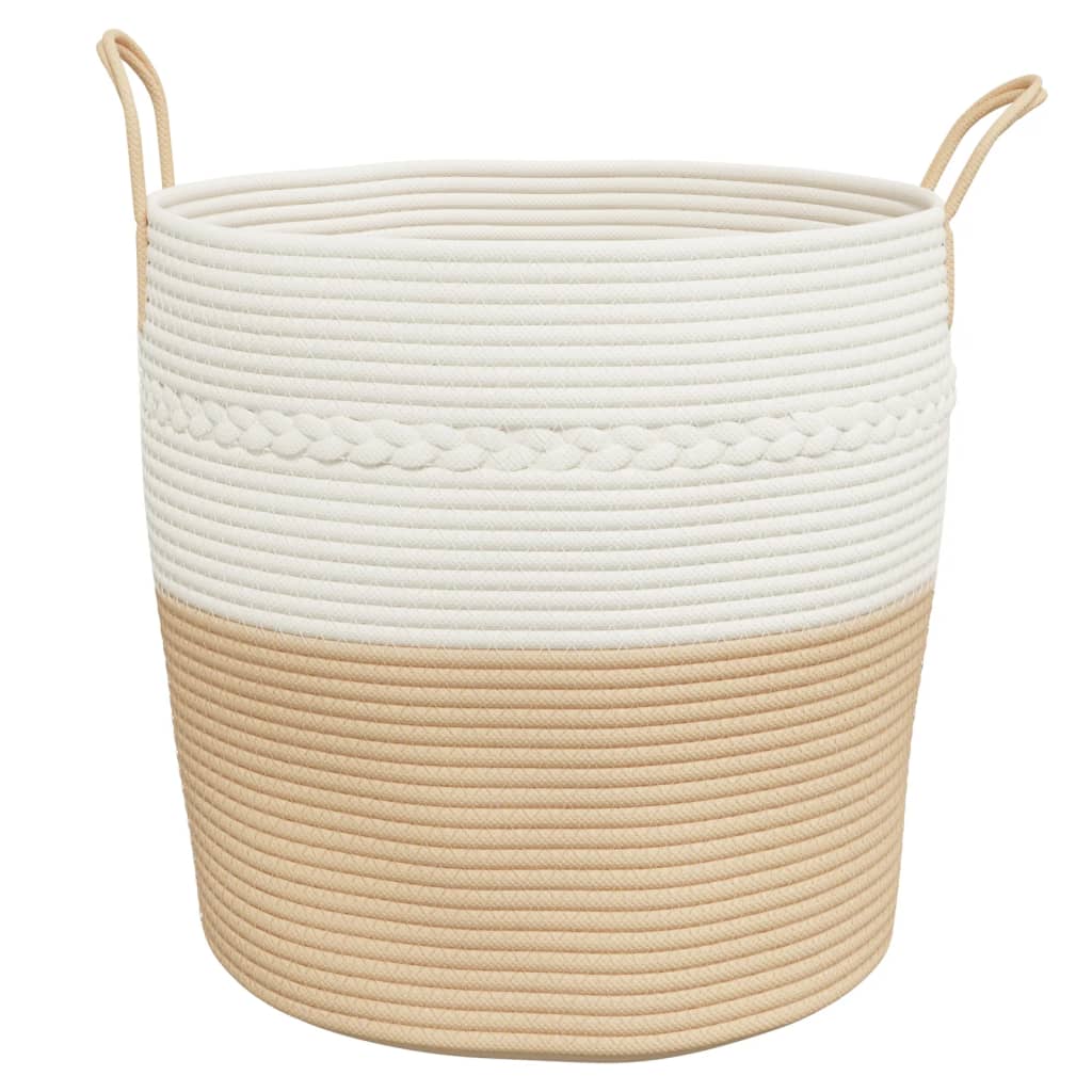 Oppbevaringskurv Beige Og Hvit Ø43X38 Cm Bomull