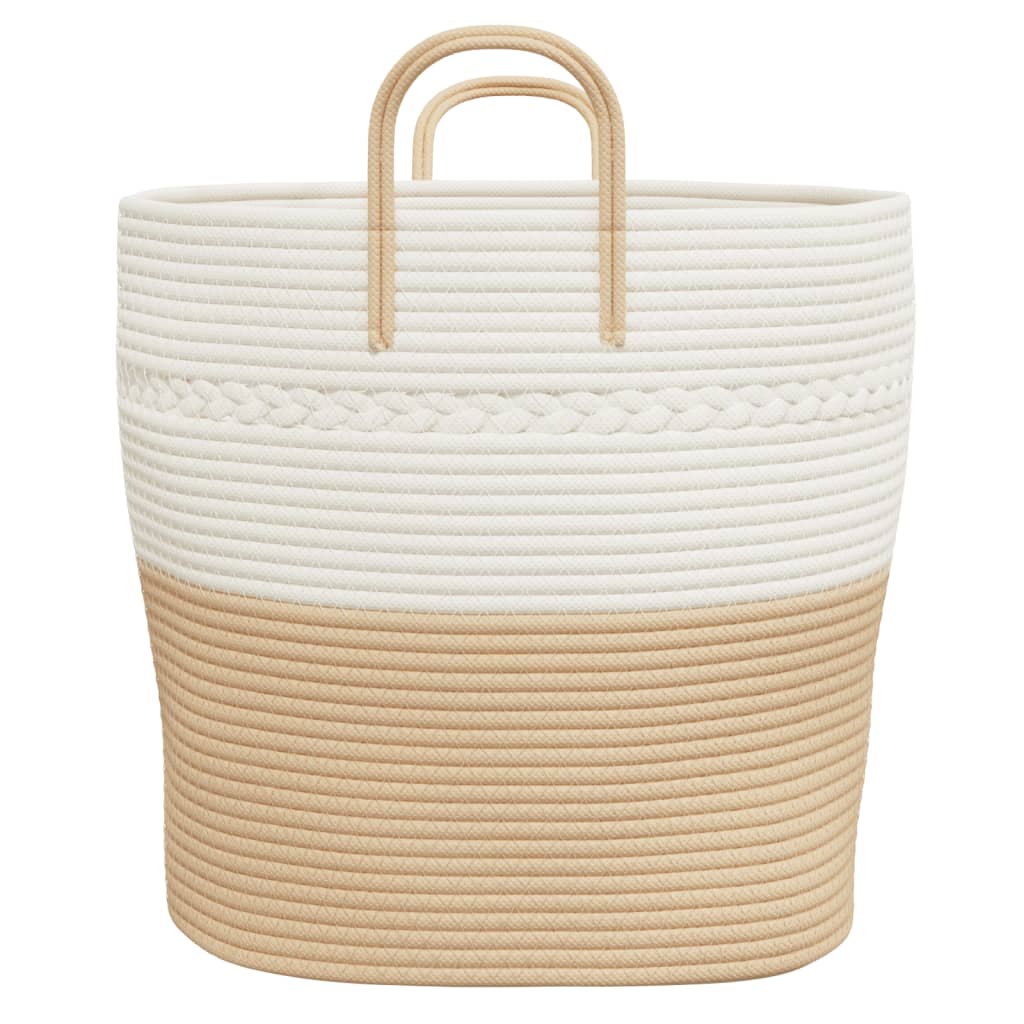 Oppbevaringskurv Beige Og Hvit Ø43X38 Cm Bomull