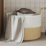 Oppbevaringskurv Beige Og Hvit Ø51X33 Cm Bomull