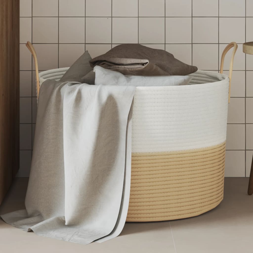 Oppbevaringskurv Beige Og Hvit Ø51X33 Cm Bomull