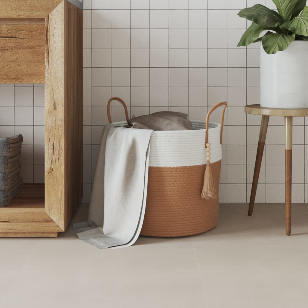 Oppbevaringskurv Brun Og Hvit Ø40X35 Cm Bomull
