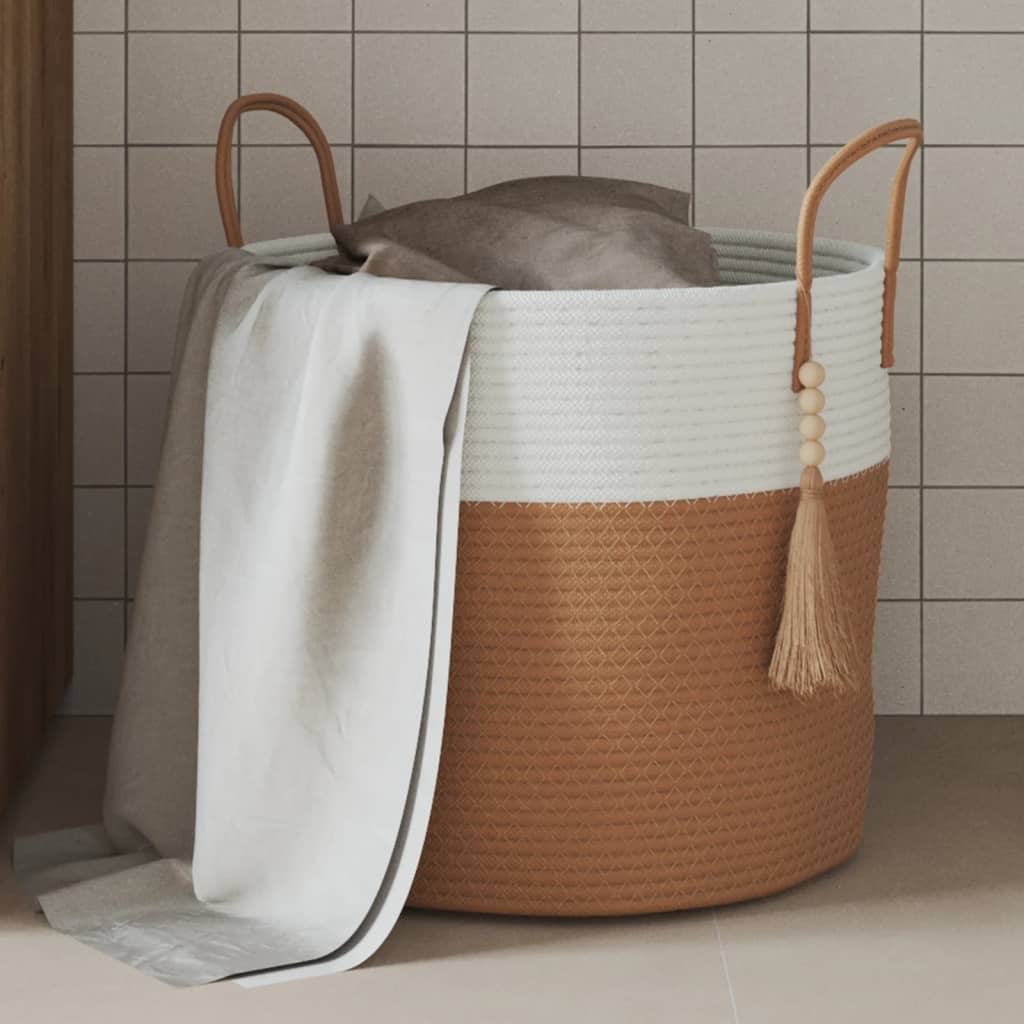 Oppbevaringskurv Brun Og Hvit Ø40X35 Cm Bomull