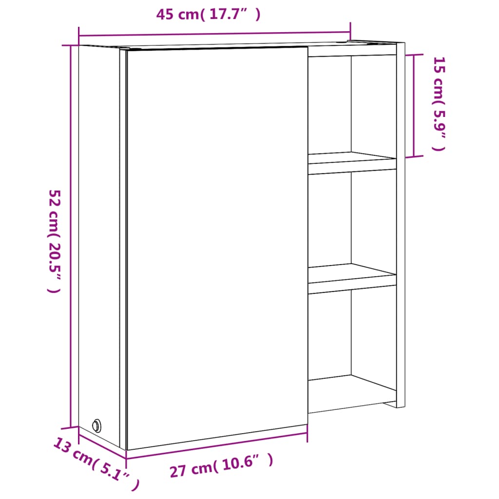 Baderomsspeilskap Med Led-Lys Svart 45X13X52 Cm