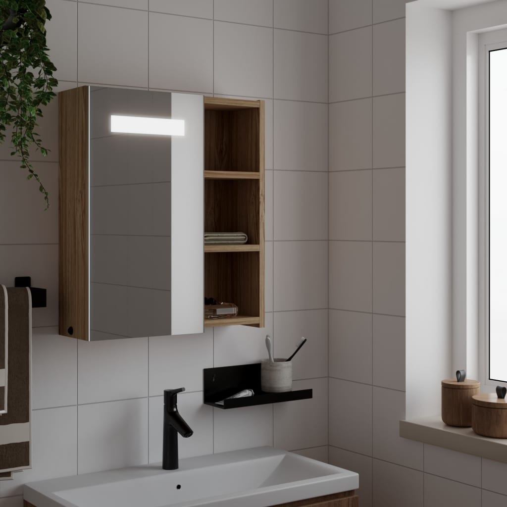 Baderomsspeilskap Med Led-Lys Eik 45X13X52 Cm