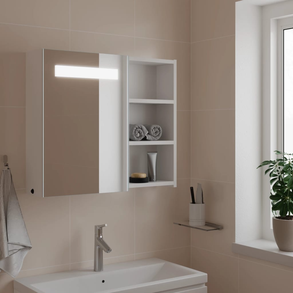 Baderomsspeilskap Med Led-Lys Hvit 60X13X52 Cm