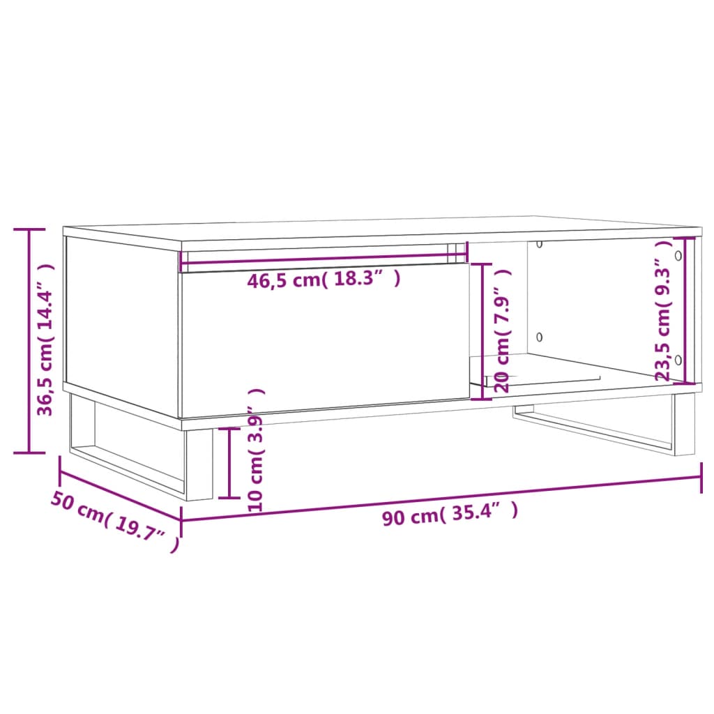 Salongbord Brun Eik 90X50X36,5 Cm Konstruert Tre