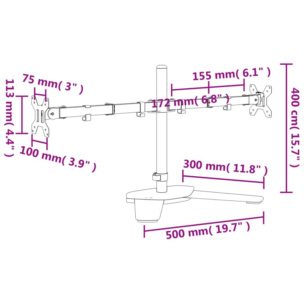 Dobbelt Skjermstativ Svart Stål Vesa 75/100 Mm