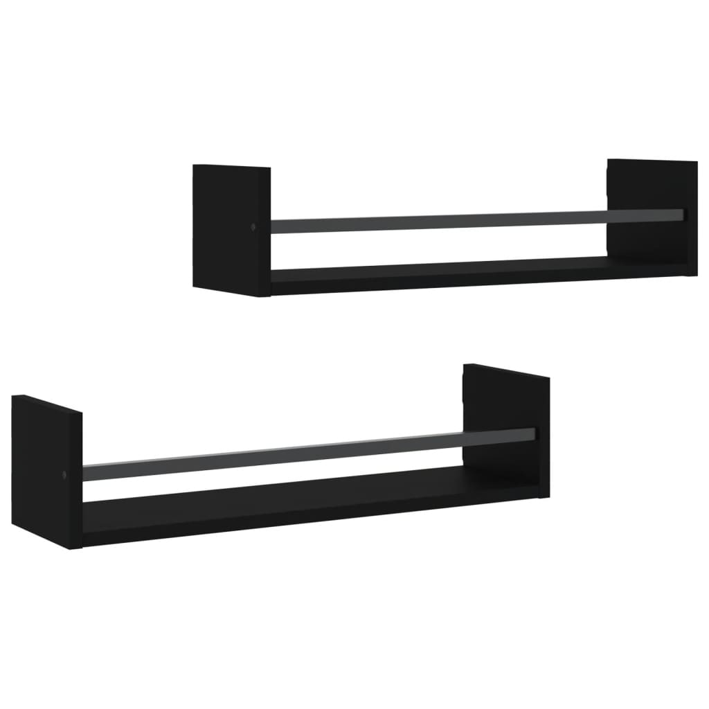 Vegghyller Med Stenger 2 Stk Svart 60X16X14 Cm