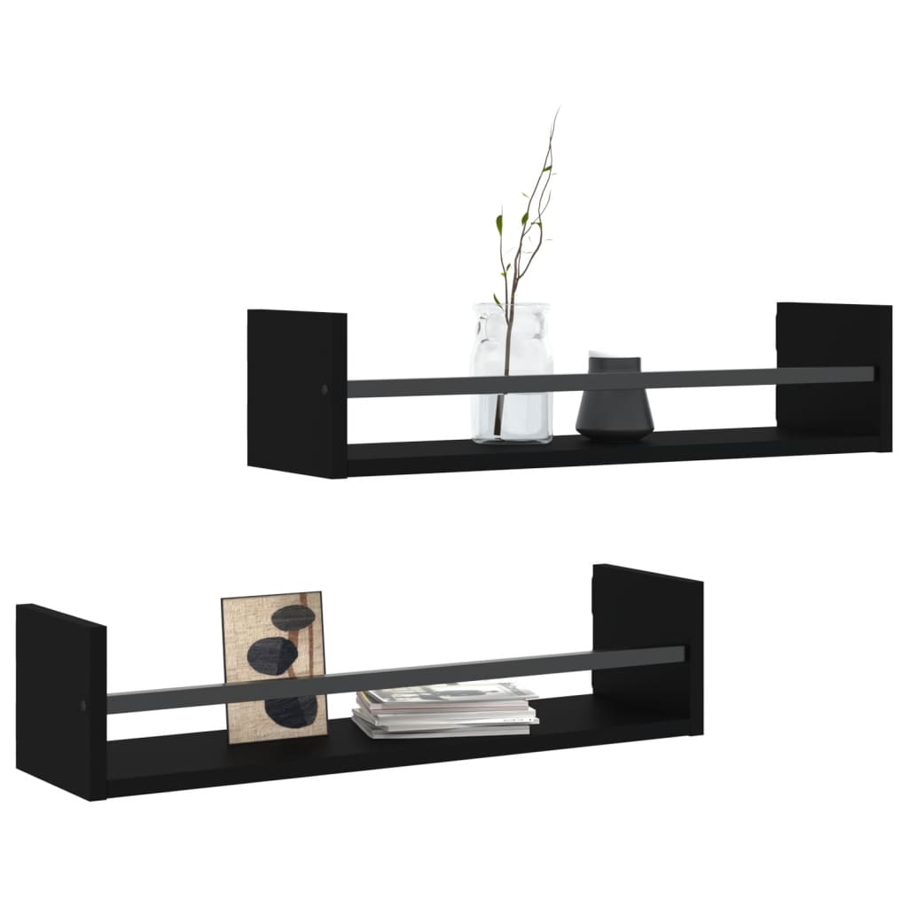 Vegghyller Med Stenger 2 Stk Svart 60X16X14 Cm