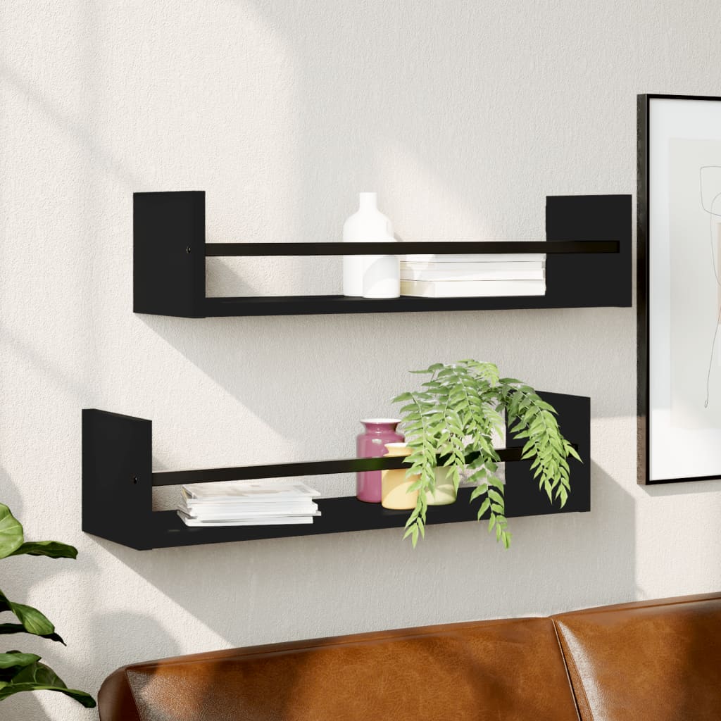 Vegghyller Med Stenger 2 Stk Svart 60X16X14 Cm
