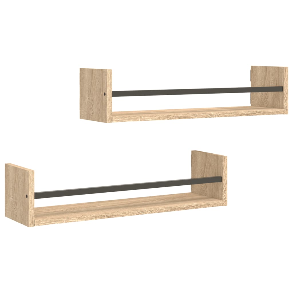 Vegghyller Med Stenger 2 Stk Sonoma Eik 60X16X14 Cm