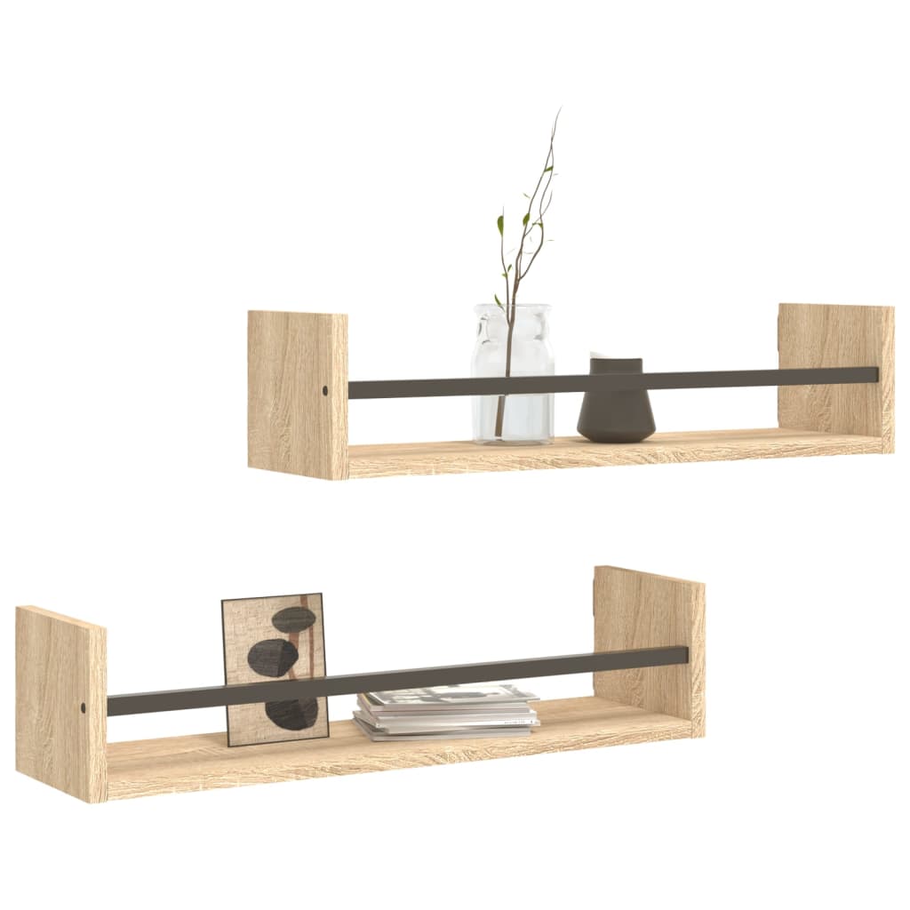 Vegghyller Med Stenger 2 Stk Sonoma Eik 60X16X14 Cm