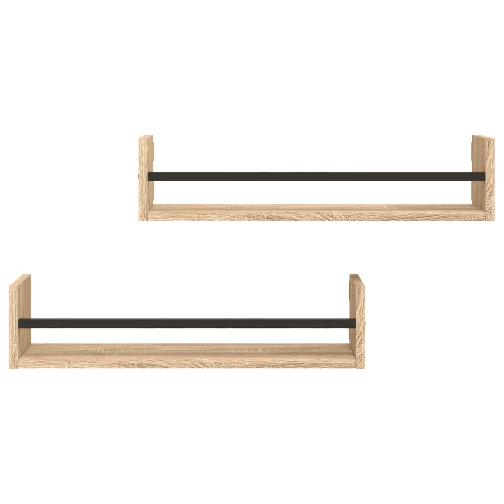 Vegghyller Med Stenger 2 Stk Sonoma Eik 60X16X14 Cm