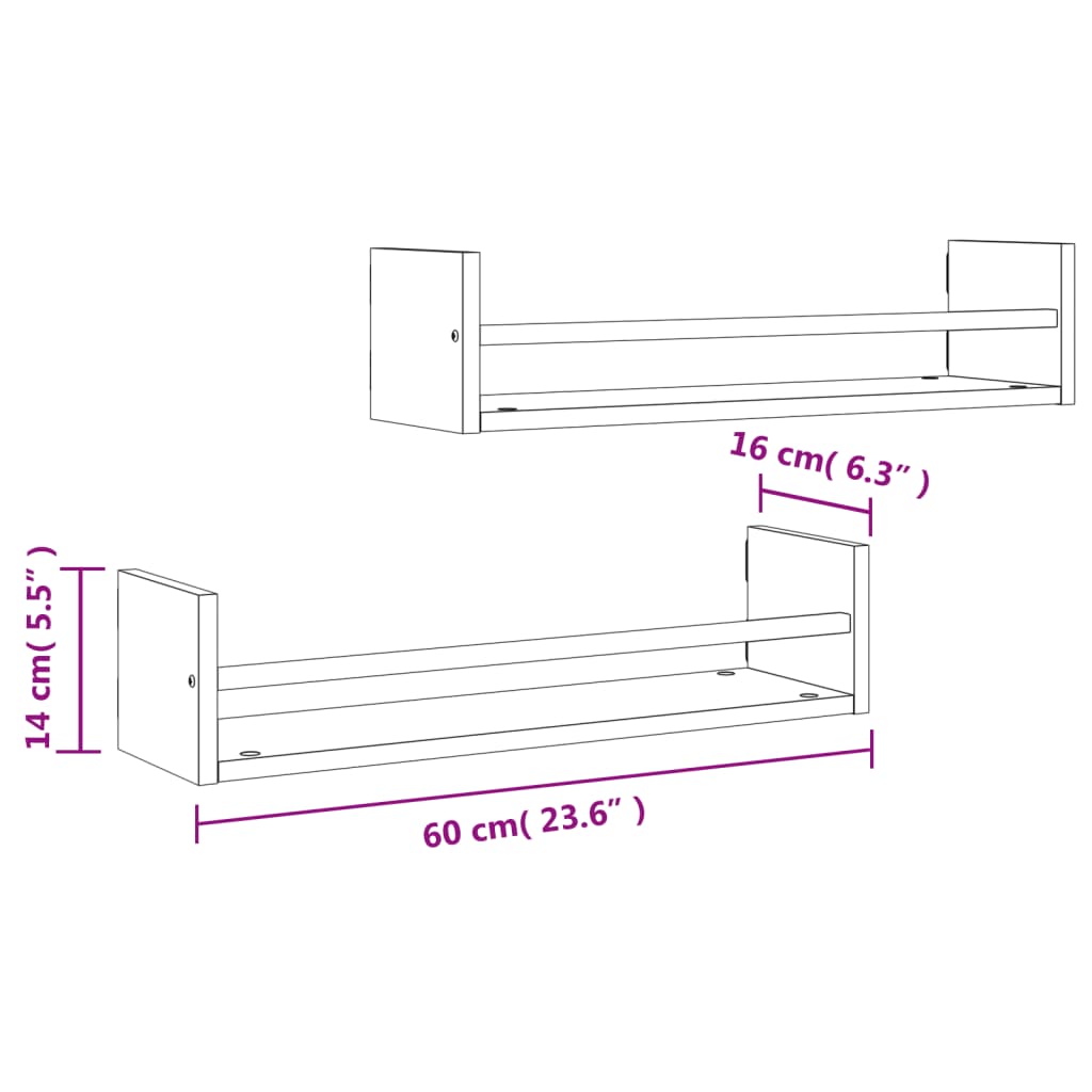 Vegghyller Med Stenger 2 Stk Sonoma Eik 60X16X14 Cm