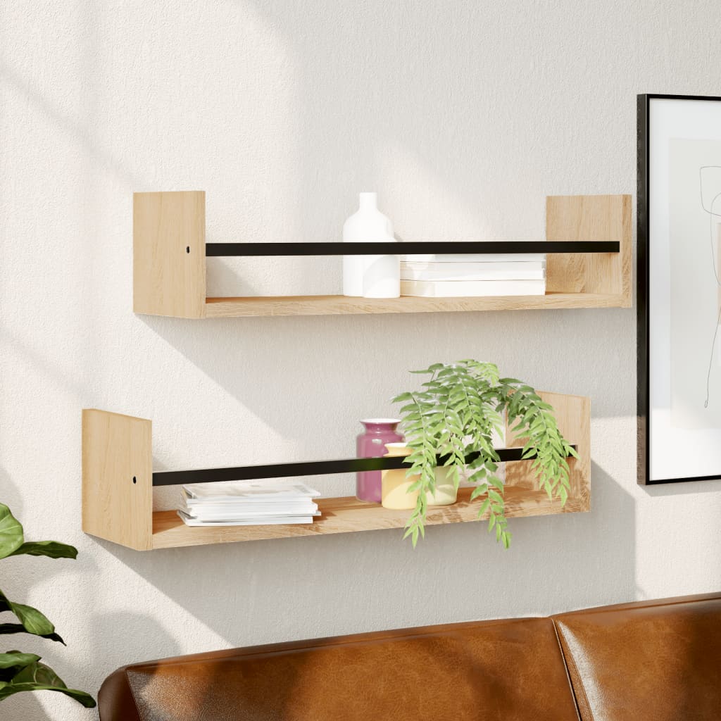 Vegghyller Med Stenger 2 Stk Sonoma Eik 60X16X14 Cm