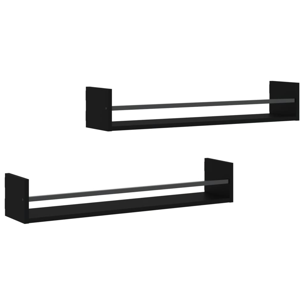 Vegghyller Med Stenger 2 Stk Svart 80X16X14 Cm