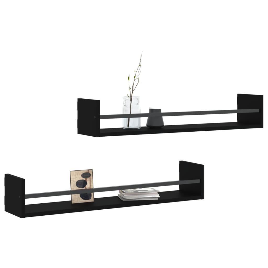 Vegghyller Med Stenger 2 Stk Svart 80X16X14 Cm