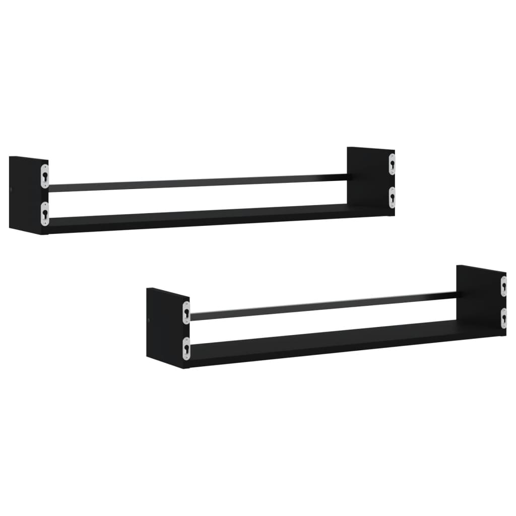 Vegghyller Med Stenger 2 Stk Svart 80X16X14 Cm