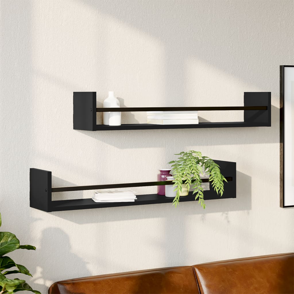 Vegghyller Med Stenger 2 Stk Svart 80X16X14 Cm