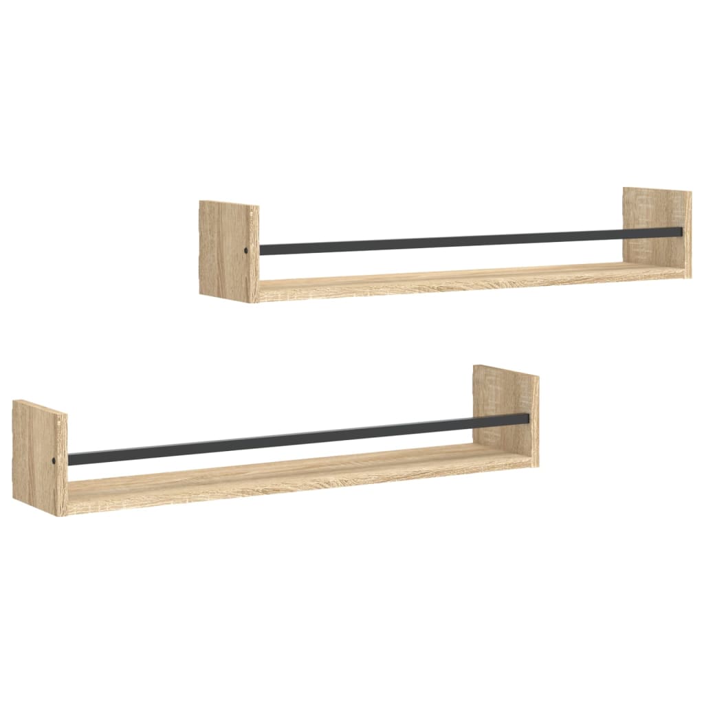 Vegghyller Med Stenger 2 Stk Sonoma Eik 80X16X14 Cm