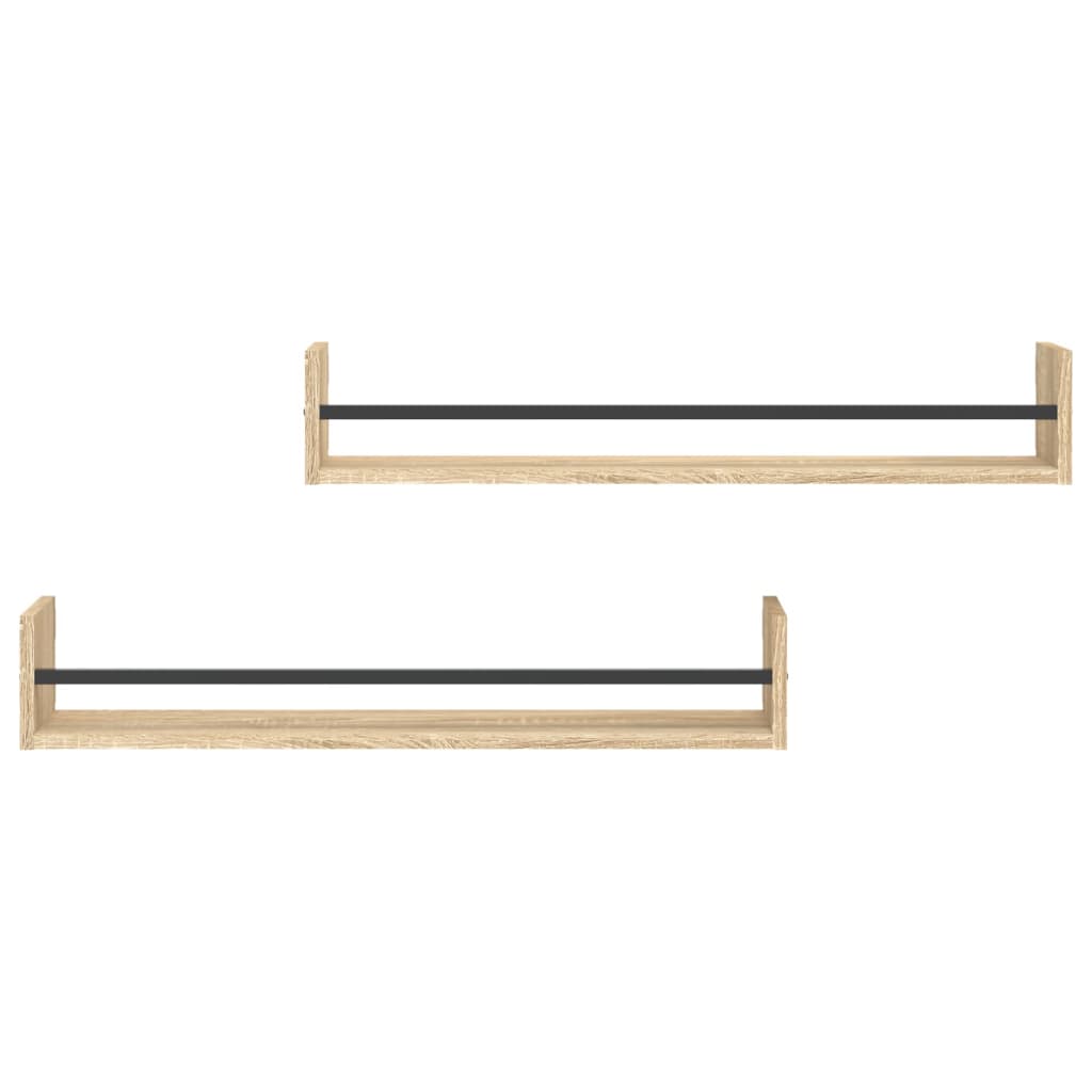 Vegghyller Med Stenger 2 Stk Sonoma Eik 80X16X14 Cm